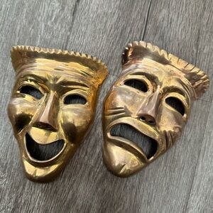 Vintage solid brass comedy tragedy wall art